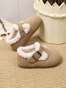 幼儿男童/女童防滑软底毛绒保暖休闲平底鞋，适合秋冬季