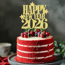 1Pc Happy New Year Cake Topper,Hello 2026,Cheers 2026,Welcome 2026,2026 Happy New Year Decorations, New Years Eve Party Decoration Supplies