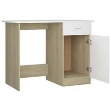 vidaXL Desk Engineered Wood Writing Modern Home Office Study Compact Minimalist - 白色和索諾瑪橡木 - 查看 5