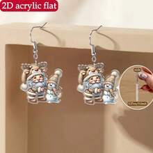 2D Flat, 1 Pair Of Women's 2D Flat Acrylic Christmas Earrings - Cute Goblin And Snowman Pendant Rings With Expressive Eyes, Lightweight And Comfortable For Holiday Parties And Daily Wear, Women's Holiday Gifts (No Battery/Electronic Components) - Santa Claus And Snowman Character Earrings Paired With Christmas Party Outfits, Christmas Wreath Earrings, 2D Flat