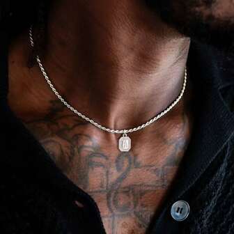 1pc Hot Classic Block Initial Pendant Stainless SteelChain Necklace For Men