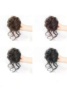 1 件女士花朵发髻凌乱发圈，自然蓬松长发马尾辫发片，发型套装，美发工具套装 - 棕色 - 查看 7