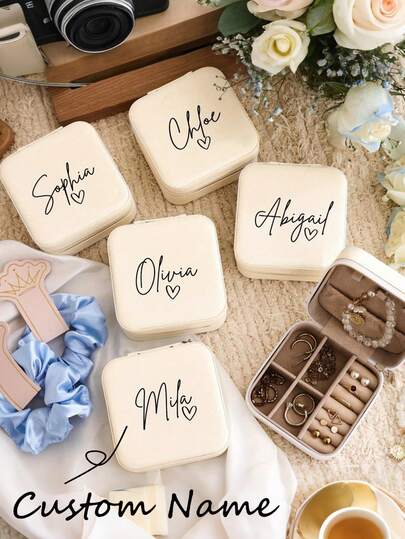 1 Pc Custom Jewelry Box Ring Storage Box Necklace Storage Box Gifts For Girls Bridesmaid Gifts Mom Gift Ideal Gift White Jewelry Box Pink Jewelry Box