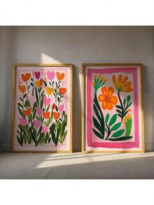1 szt. bezramowe płótno ścienne - plakaty z motywami botanicznymi i kwiatowymi w stylu dopaminy, żywe wiosenne dekoracje w wyrazistych kolorach, wysokiej jakości płótno do salonu, sypialni, kuchni, łazienki - nowoczesny prezent do domu, współczesne wydruki, trwałe wydruki, dekoracyjne wydruki. - Wielokolorowe - Zobacz 1