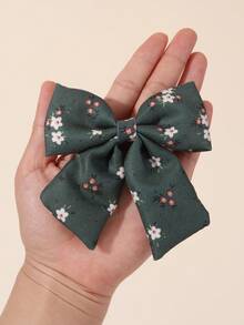 2pcs Flower Pattern Hair Bows For Girls Green Bow Hairpins With Tail Cute Floral Print Bow Barrettes Casual Daily Holiday Birthday Party Headpiece Kids Baby Toddlers Hair Accessories