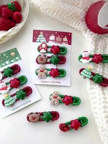 3pcs Christmas Cute Cartoon Hair Clip Combination Sweet Girl Holiday Dress Up Bangs Broken Hair Edge Clip Hair Accessories, Claw Clips