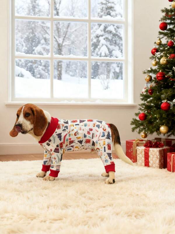 1 peça pijama de Natal quentinho e fofo para cães de médio e grande porte, macio e elástico, manga comprida, roupa de inverno para labrador, rottweiler, beagle, presente de Natal, comemorações de feriados