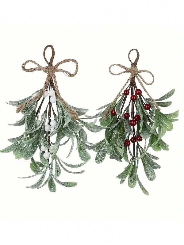 1 Piece Of Christmas Mistletoe Decoration, Artificial Green Christmas Mistletoe Hanging Bundle, Artificial Mistletoe Decoration With Bow, Artificial Christmas Mistletoe Hanging, Sparkling Mistletoe Hanging Home Party Decoration (Red, White), Holiday Decorations Suitable For All Seasons