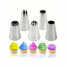 5-Piece Reusable Cream Icing Tips – Multi-Shape Piping Nozzles For Buttercream, Whipped Cream & Frosting - Bạc - Xem 1