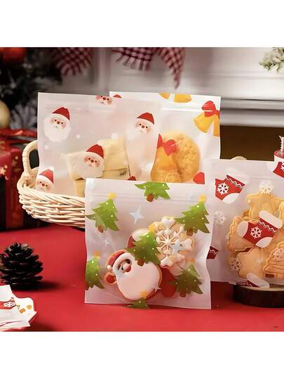50pcs Transparent Self-Sealing Christmas Candy Bags – , Snowflake Design | For Cookies/Nougat/Biscuits Packaging, Holiday Gifts & Party Favors