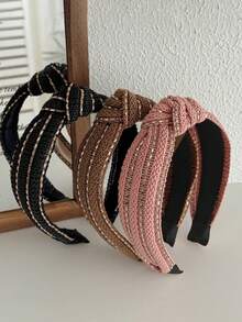 1pc Vintage Minimalist Knotted Wide Headband, Shiny Casual Woven Fabric Headwrap Hair Accessory, Hair Band Hair Hoop ,Hairband For Women