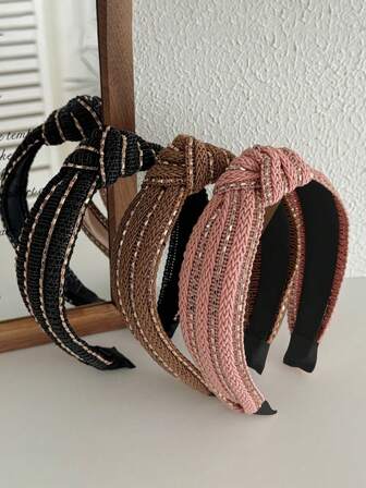 1pc Vintage Minimalist Knotted Wide Headband, Shiny Casual Woven Fabric Headwrap Hair Accessory, Hair Band Hair Hoop ,Hairband For Women