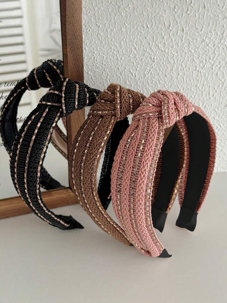 1pc Vintage Minimalist Knotted Wide Headband, Shiny Casual Woven Fabric Headwrap Hair Accessory, Hair Band Hair Hoop ,Hairband For Women