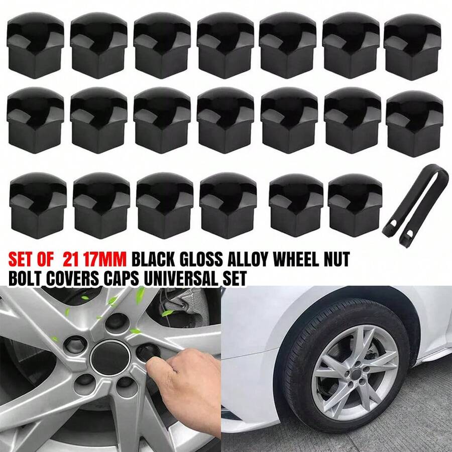 2Set (21pcs/Set) 17mm Black Gloss Alloy Wheel Nut Bolt Covers Caps Universal Set For Any Car - Black - View 1