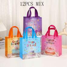 24/18/16/12/6pcs/Set Colorful Non-Woven Fabric Gift Bags With Handles, Suitable For Birthday Parties, Display Shopping And Party Supplies, Applicable For Weddings, Birthdays, Mother's Day, Spring Decorations, Small Gift Packaging