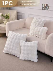 1 pieza Funda de cojín decorativo de piel de imitación blanca (relleno no incluido), funda de cojín de franela moderna y suave, con cierre de cremallera, adecuada para el hogar, el sofá, la sala de estar - Blanco - Ver 5