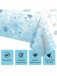 1pc Blue & White Christmas Snowflake Plastic Tablecloth (54x108 Inch) – Disposable, With Star Accents | For Christmas/New Year, Frozen Birthday & Winter Wonderland Holiday Party Decor - Multicolor - View 8