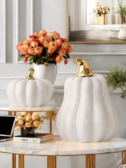白金南瓜，秋季家居装饰，现代节日家居装饰，时尚万圣节装饰。