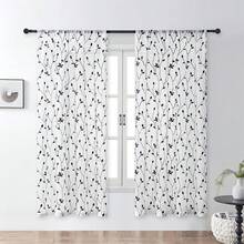 Floral Embroidered Sheer Curtain Simple White Transparent Curtain With Rod Pocket Embroidered Vine Floral Pattern Curtain Semi-Sheer Linen-Like Voile Curtain For Bedroom, Living Room