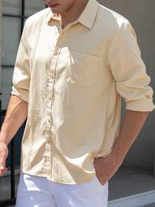 Men's Casual Floral Button Long Sleeve Shirt - Apricot - View 1