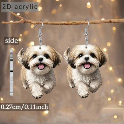 2D Flat, Cute Plush Dog Earrings - Lightweight Acrylic Pet Enthusiast Jewelry, Daily And Party Accessories - Valentine's Day/New Year Gift (Non Fading Hanging Ring) - Suitable For Daily Or Special Occasions, Holiday Gifts, Fun Jewelry, Durable Accessories, Animal Themes, Fashion Enthusiasts, Teenage Style