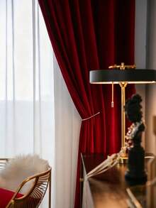 1件装杆袋式天鹅绒窗帘，奢华后现代北欧风格酒红色天鹅绒遮光窗帘，适用于客厅、卧室、阳台 - 紅色 - 查看 7