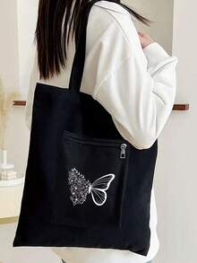 Grand sac à main imprimé papillon, sac à cosmétiques, sac à main en canevas décontracté pour femmes, convient pour les vacances, la vie quotidienne, un excellent cadeau pour les femmes, les mères, les enseignantes, les amies, les demoiselles d'honneur, grand sac, étudiant, rentrée scolaire, sac de rangement décontracté portable, sac de courses multifonction