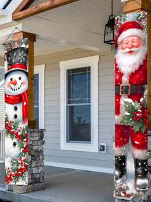 2件套圣诞门对联，圣诞挂旗，涤纶材质，雪人和圣诞老人图案，圣诞快乐家居装饰，圣诞门挂装饰，圣诞家居装饰，圣诞派对背景装饰，圣诞派对用品，圣诞装饰，圣诞拍照道具，圣诞室内外装饰，圣诞派对礼物，圣诞家居装饰