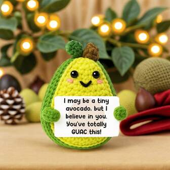 1pc Handmade Crochet Avocado Shaped Desktop Decor, Funny Gift For Best Friend, Birthday, Girlfriend, Sister, Mom, Grandma, Coworker, Family, Positive Vibes, Party, Halloween, Christmas, Appreciation, Plush Doll Decoration