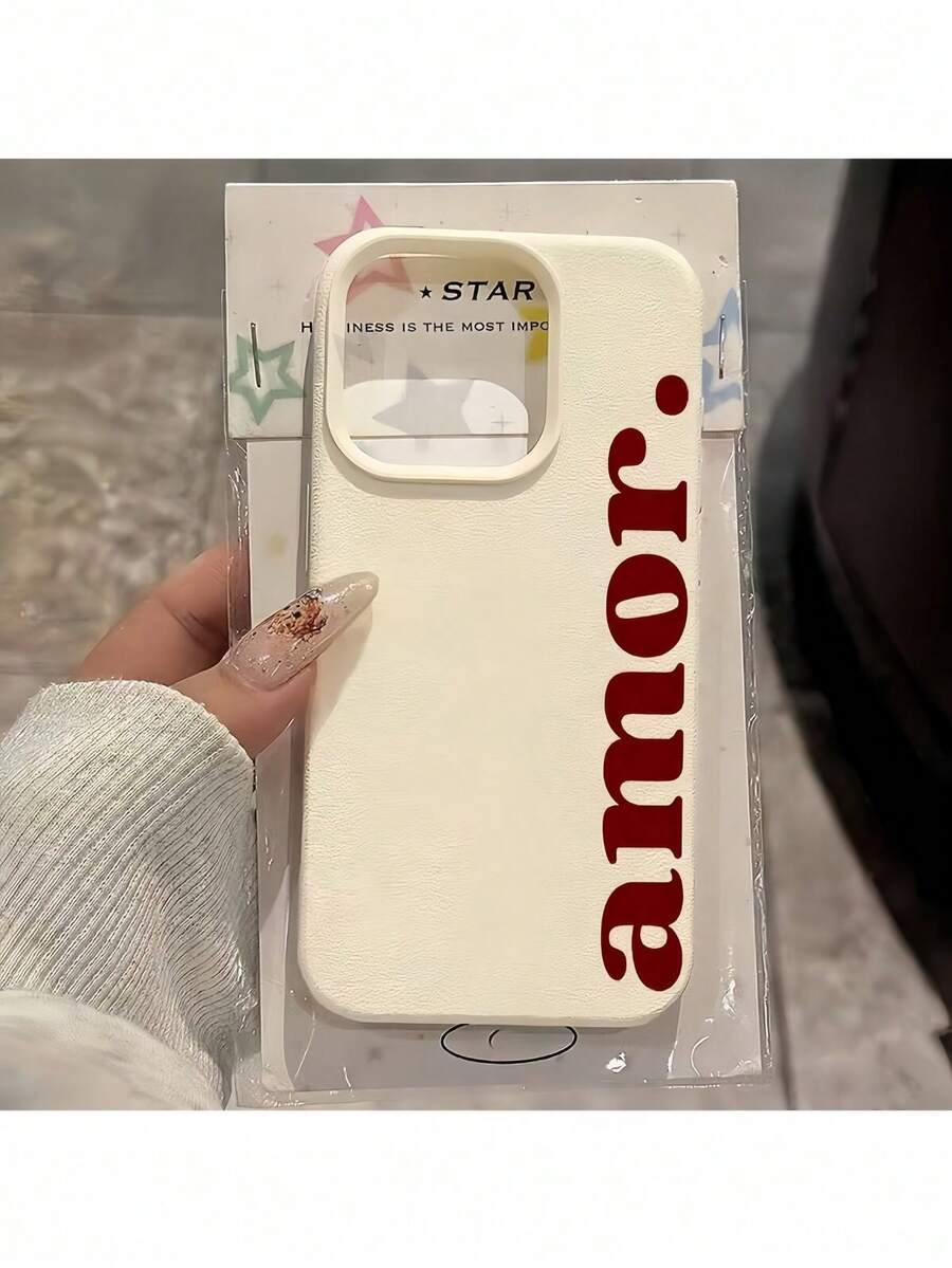 Slogan 1pc Minimalist Red Amor Text Pattern Full Body Shockproof TPU Phone Case Compatible With IPhone 11 12 13 14 15 16 17 Pro Max