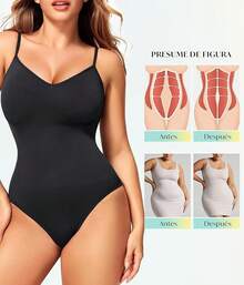 SUNACGO Body Faja Moldeadora para Mujer con Control de Abdomen Moldeadora de Cintura Curvy Faja Bodysuit Shapewear Sin Costuras Tanga - Negro(Cuello en V ) - Ver 7