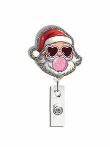 1 Stylish And Cute Santa Claus Collection Decorative Glitter Acrylic Snap Lanyard Clip - Glitter Acrylic Snap Lanyard Clip For Nurses, Friends And Family, Ideal For Parties And Holiday Gifts (Multi-Color)