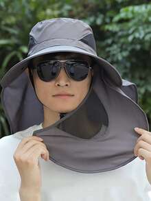1PC Top Fashionable All Inclusive Sun Protection Fishing Hat With UV Protection Sun Hat, Equipped With A Detachable Face Mask, Sun Protection, Waterproof, Face Covering, Dustproof, Men's Big Head Circumference Hat, Men's Summer Outdoor Mountain Climbing Sun Hat, Mountain Climbing Hat,