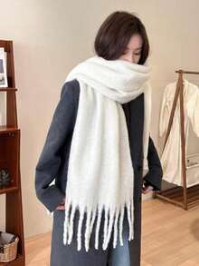 1pc Men's Solid Color Winter Scarf, Minimalist Headscarf, Beach Shawl, Soft & Cozy New Solid Color Scarf For Men & Women, Student Dreamy Macaron Color, Thick Circle Scarf Shawl To Keep Warm, Unisex Scarf, Couples Scarf - Multicolor - View 4