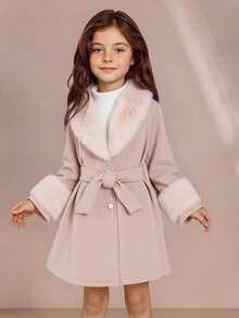 SHEIN 少女毛绒领外套，温暖又可爱 - 杏色 - 查看 1