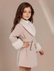 SHEIN 少女毛绒领外套，温暖又可爱 - 杏色 - 查看 2