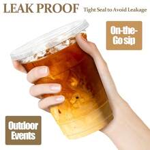 100PCS Disposable Plastic Cups, 16OZ/480ML, With Straws And Lids, Transparent Coffee Cups, Suitable For Parties, Gatherings, Weddings, Birthdays, Commercial Use Cups - 100 CÁI - Xem 3