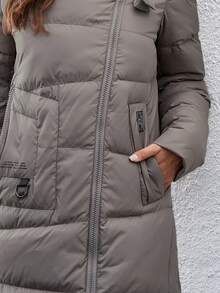 GASMAN Damen einfarbiger langärmeliger Reißverschluss-Kapuzen-Mantel mit Wattierung, Winter - Grau - Übersicht 9