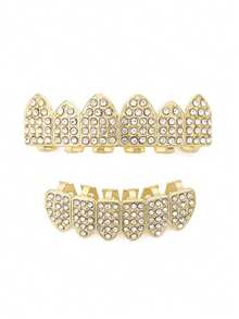 1 Set Hip Hop Rap Style Shiny Grillz Teeth Cap For Top & Bottom Grill, Suitable For Daily Wear By Men & Women - Multicolor - View 12