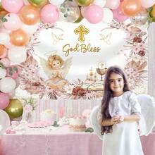 DMEHOFOND Boho Girl God Bl Baptism Backdrop First Holy Communion Party Decorations Newborn Baby Party Plies Banner Boho Floral Baby Shower Photography Background Decor Plies 6x3.6ft10 - Boho - 查看 4