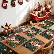 1 set/1 pieza/4 piezas/6 piezas Vajilla con patrón de perro y regalo de Navidad, vajilla térmica, vajilla de poliéster lavable a máquina, vajilla protectora, decoración central, decoración diaria para la sala de estar familiar, adecuada para decoración de reuniones grupales