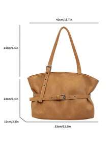 Women's Large Capacity One Shoulder Tote Bag, Strap Decor Retro Bucket Bag, Popular Vintage Solid Color Suede Matte, Suitable For Travel, Shopping, Commuting, Versatile