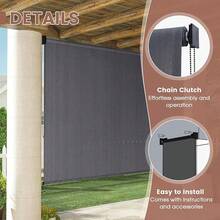 Outdoor Cordless Roller Shade 8' W X 8' H With Spliced Design, 220GSM Roll Up Blinds Shade For Patio, Yard, Deck And Porch, Wheat - 灰色燈芯 - 查看 4