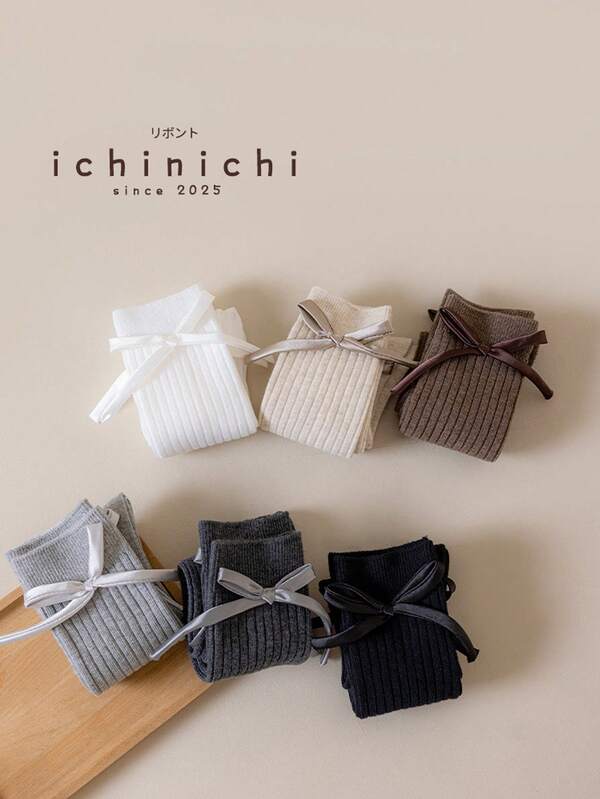 Calcetines de rodilla con lazo para niñas, calcetines de unicolor de punto doble cómodos hasta la pantorrilla