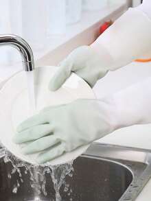 1 paire de gants en latex imperméables à changement de couleur graduel pour femmes, pour la lessive, les travaux ménagers, le nettoyage et la vaisselle. Type fin et antidérapant.