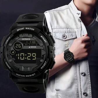 1pc Digital Sport Watch With Luminous Display, Stopwatch, High Quality, Alarm - Black Round Dial Silicone Strap For Teens, Students, Couples, Daily Use, Couples Casual Attire, Modern Wristwatch, Durable Timepiece