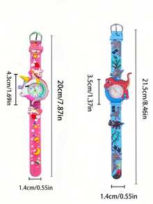 2 Peças Relógios Quartz Infantis com Padrões de Unicórnio e Dinossauro - Multicolorido - Visão 2