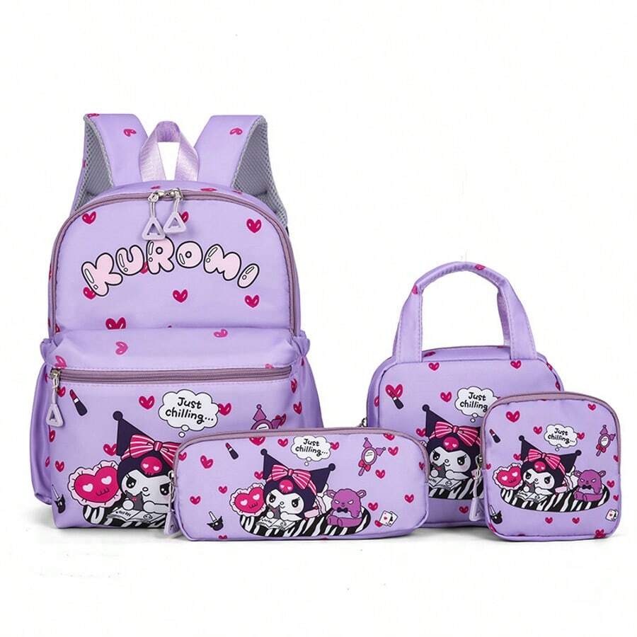 Sanrio Sanrio Hello Kitty&Kuromi 4-Piece Set: Backpack, Pencil Case, Shoulder Bag, Wallet - Durable Material, Adjustable Shoulder Straps, Zipper Closure - Perfect For School, Travel And Gift Giving Travel Bag Handbag Luggage Bag For Travel For Business For Vacation Holiday Large Capacity Portable Multifunction Travel Duffel Bag Unisex Weekender Bags
