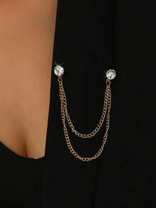 男士水鑽裝飾鍊式領尖適合日常裝飾打造時尚外觀 - 白色 - 查看 11