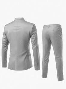 男士休闲西装套装，包括夹克和裤子，适合春秋季节 - 灰色 - 查看 3